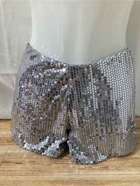 SMS Silver Sequin Party Shorts Festival Disco Rave Y2K Medium